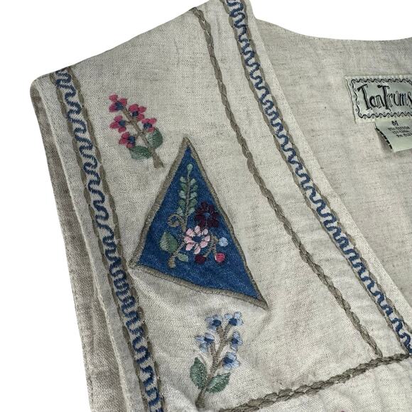 Tantrums Women's Beige Floral Embroidered Vest M | Boho Cottagecore Button-Up - Picture 4 of 9